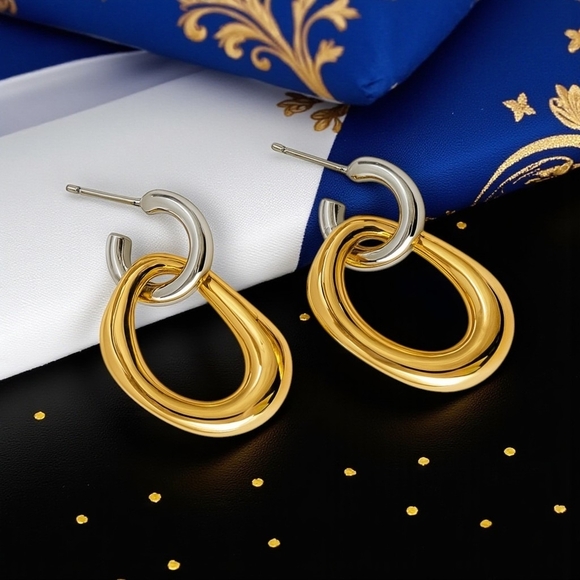 🆕️Versatile 2-in-1 Two-Tone 18K Gold Plated Stainless Steel Dainty Earrings ✨ - Picture 11 of 15